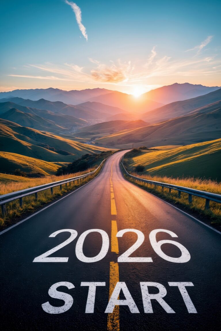 AI Generative Happy New Year Greeting postcard Card lettering 2026 Start on Empty Highway Road